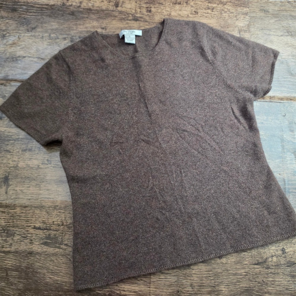 THE WORKS Cashmere Sweater Womens XL Brown Short Sleeve Crew Neck Knit Top
